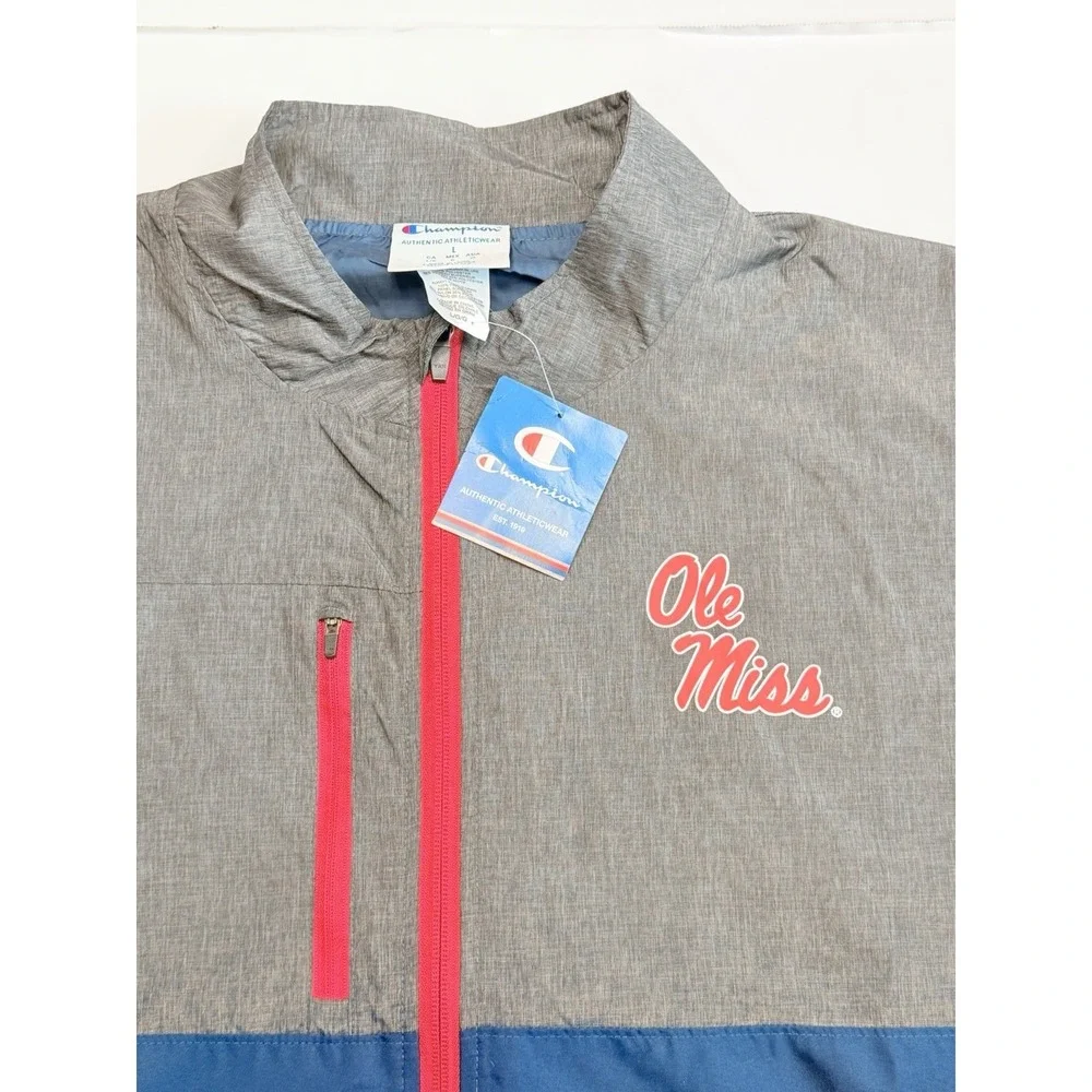 Champion Ole Miss Rebels Full Zip Wind Vest Gray‎ Blue Red Men's Large NWT